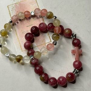 Pink & Yellow Quartz + Strawberry Quartz Bracelets